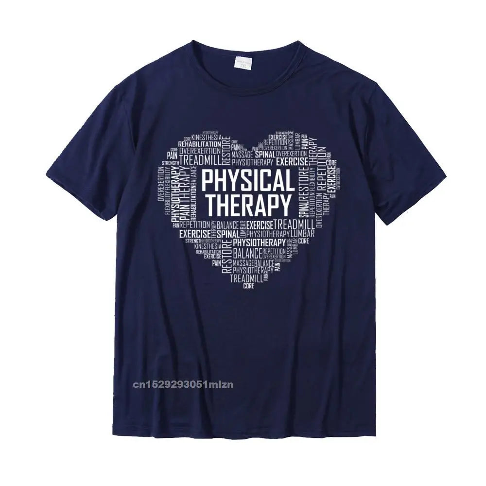 PT Physical Therapy T Shirt Heart Gift Therapist Month T-Shirt Casual Geek Tops Tees Slim Fit Cotton Men's T Shirts