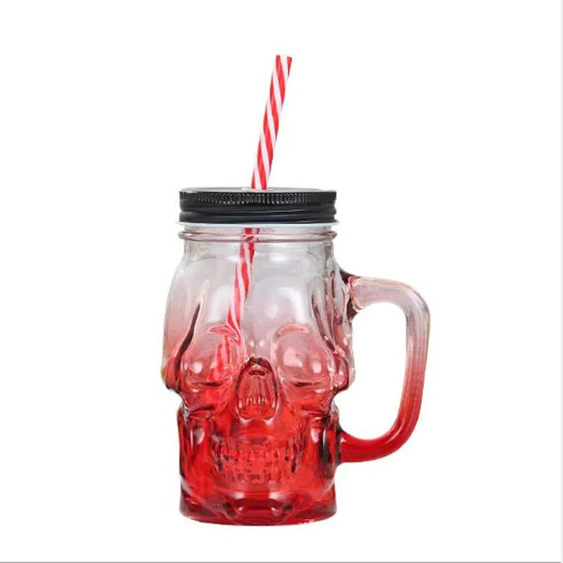 500 ml Skull Mason Jar Mug Wine Beer Glasses Drink Cup Cocktail Glass With Lid And Straw For Home Bar Party Halloween Decoration