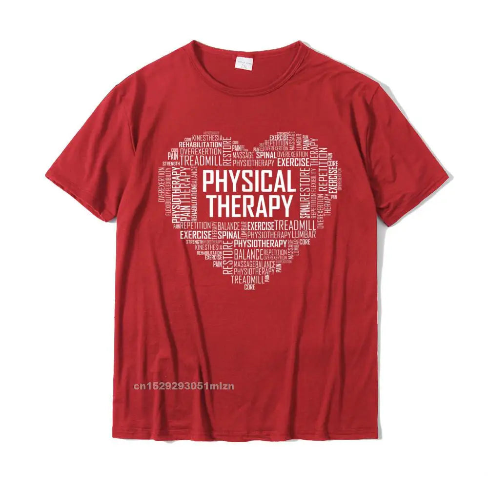 PT Physical Therapy T Shirt Heart Gift Therapist Month T-Shirt Casual Geek Tops Tees Slim Fit Cotton Men's T Shirts