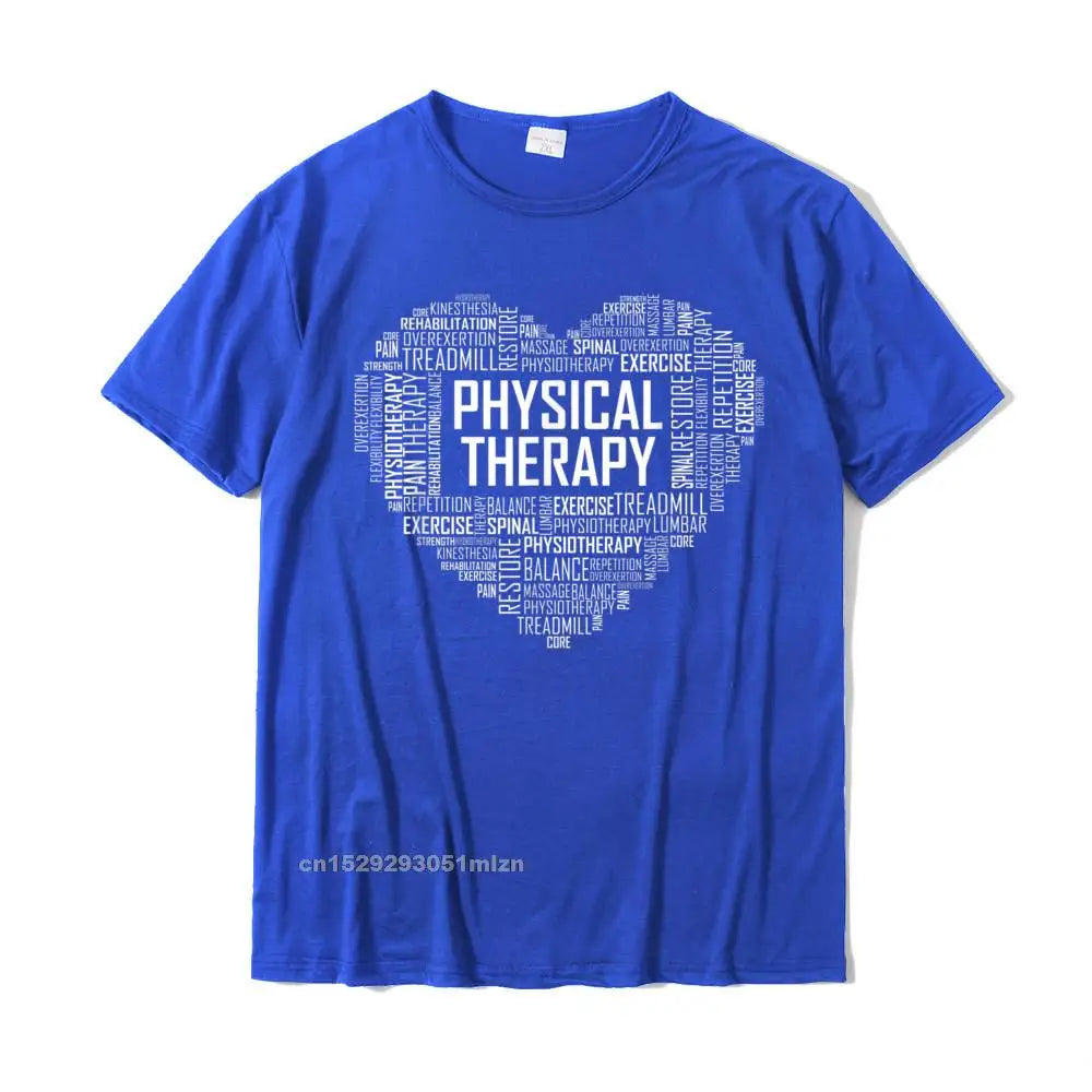 PT Physical Therapy T Shirt Heart Gift Therapist Month T-Shirt Casual Geek Tops Tees Slim Fit Cotton Men's T Shirts