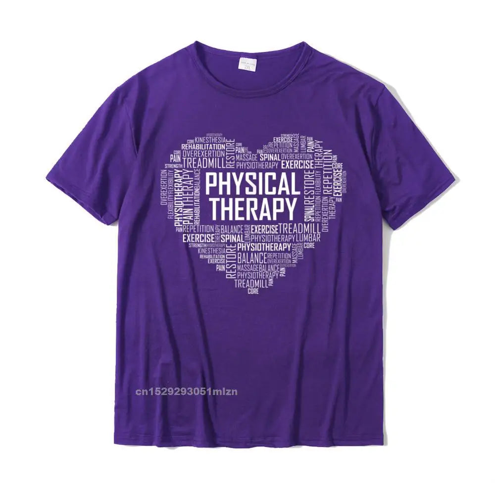 PT Physical Therapy T Shirt Heart Gift Therapist Month T-Shirt Casual Geek Tops Tees Slim Fit Cotton Men's T Shirts