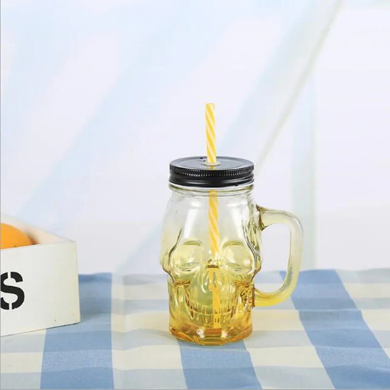 500 ml Skull Mason Jar Mug Wine Beer Glasses Drink Cup Cocktail Glass With Lid And Straw For Home Bar Party Halloween Decoration