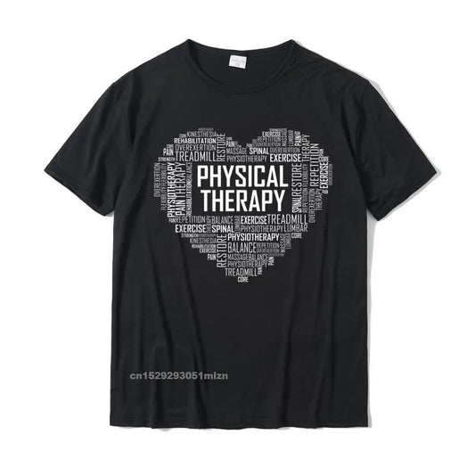 PT Physical Therapy T Shirt Heart Gift Therapist Month T-Shirt Casual Geek Tops Tees Slim Fit Cotton Men's T Shirts