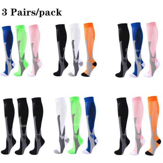 3 Pairs Men Women Compression Socks Fit Sports Compression Socks For Anti Fatigue Pain Relief Knee Prevent Varicose Veins Socks