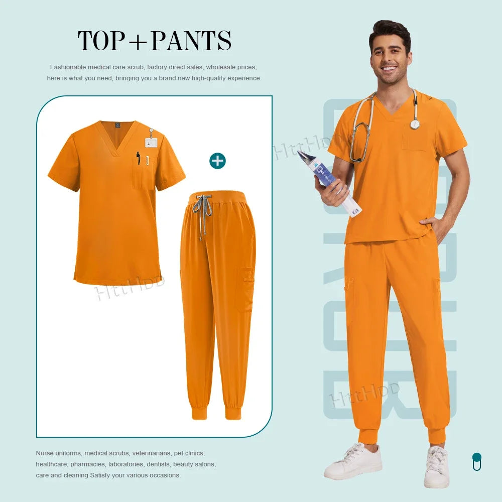 Men Women Unisex Nurse Surgical Scrubs Suits Doctor Medical Hospital Uniform Top Jogger Pants Scrubs Nursing Veterinary Uniforms