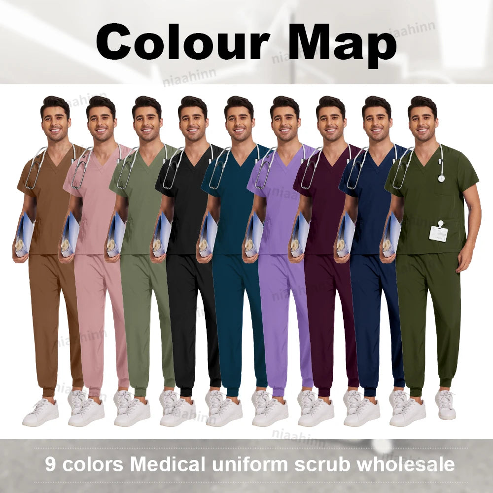 Niaahinn Uniforms High Quality Medical Nursing Scrub Unisex Pet Beauty Dental Clinic Nurses Uniform Multicolour Mens Scrubs Sets