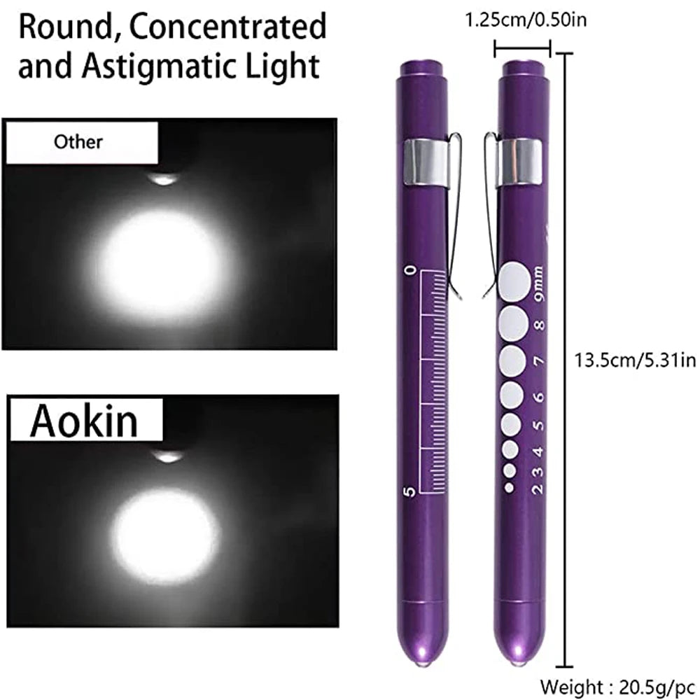 1PCS Reusable LED Medical Penlight Flashlight with Pupil Gauge Pocket Clip Pen Light Torch Lamp for Nurses Doctors Reading