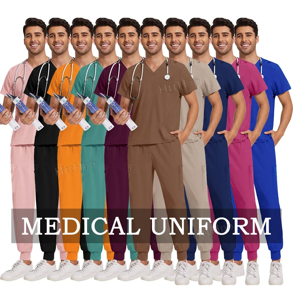 Men Women Unisex Nurse Surgical Scrubs Suits Doctor Medical Hospital Uniform Top Jogger Pants Scrubs Nursing Veterinary Uniforms