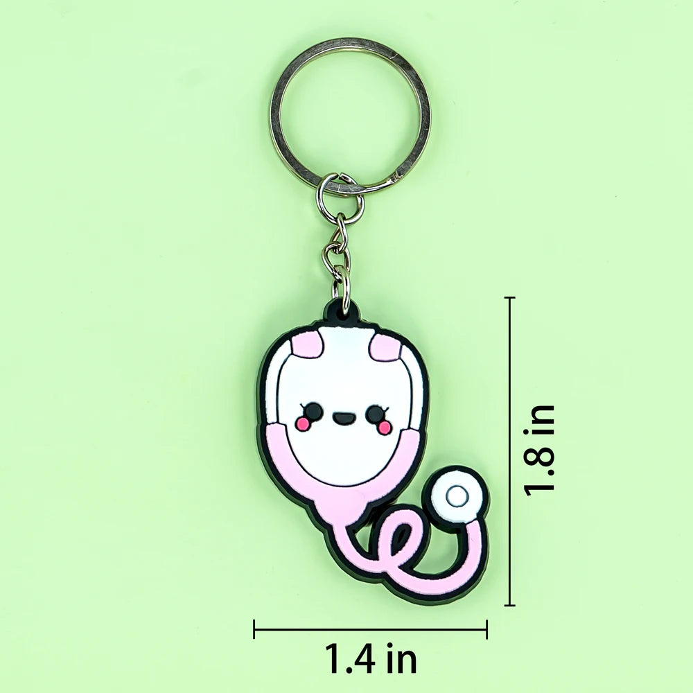 1PCS PVC Rubber Hot Keychain for nurses New Design Medicine Style Heart & Brain Car Key Pendant Cute Bag Ornament Gift