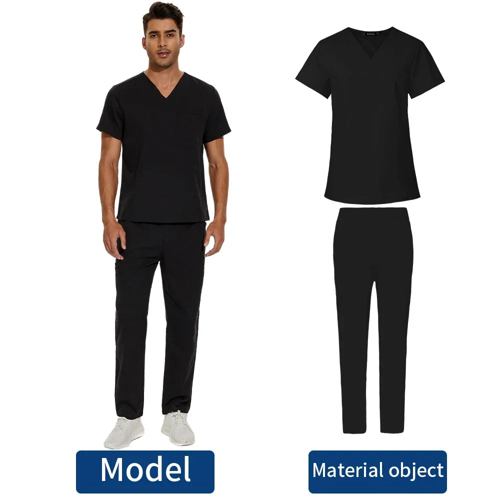 V Neck Scrub Top+doctor Pant Nursing Clothes S-3XL Medical Uniforms Men Short Sleeve Dentist Doctor Costume Nurse Tops and Pants