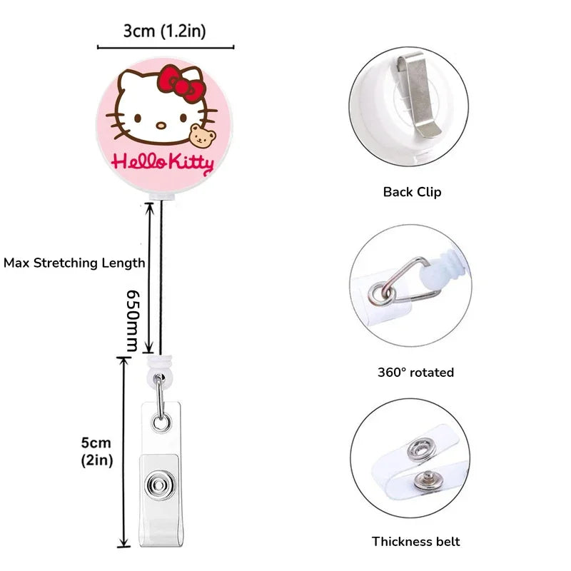 Cartoon Hello Kitty Retractable Clip ID Card Holder Women Door Badge Reel Yoyo Girls Cardholders Nurse Hang Credential Buckle