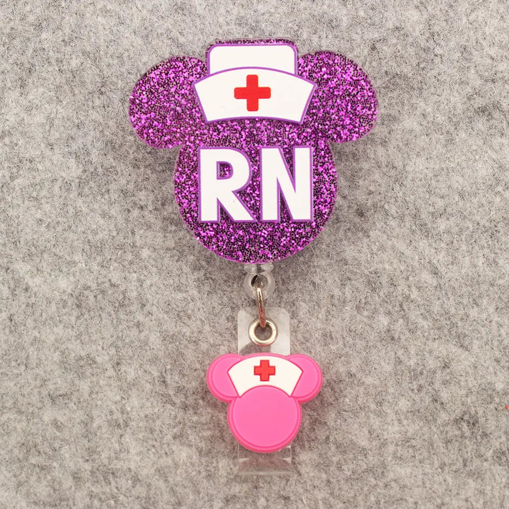 Colorful Shiny Girl Mouse Style Rotate Badge Reel Nurse Workers Enfermera ID Holder Retractable Card Holder Accessory