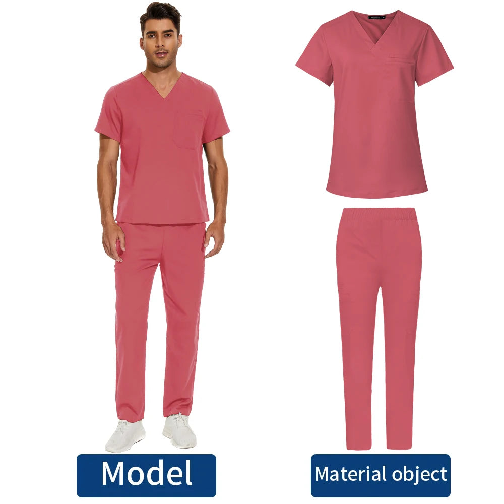 V Neck Scrub Top+doctor Pant Nursing Clothes S-3XL Medical Uniforms Men Short Sleeve Dentist Doctor Costume Nurse Tops and Pants