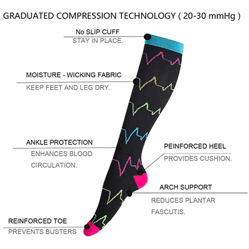 3/6Pairs Compression Socks Outdoor Sports Riding Compress Stretch Stockings Nurse Calf Pressure Leg Socks Swollen Varicose Veins