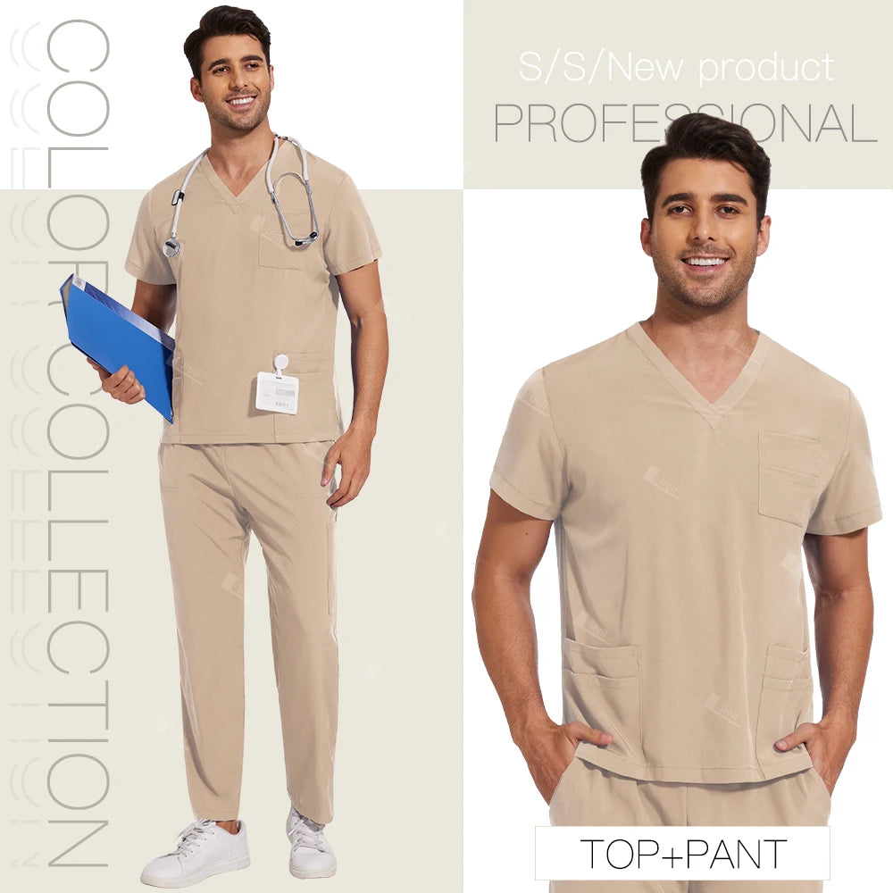 Fashion Simple Pockets Medical Uniforms Unisex Scrubs Set Hospital Surgical Gowns Dental Work Clothes Nurse Clinical Accessories