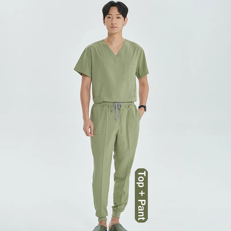 Unisex Medical Uniforms V-neck Top Jogger Pants Scrub Set Stretch Surgical Workwear Dentist Vet Nursing Suit Doctor Outfit S21