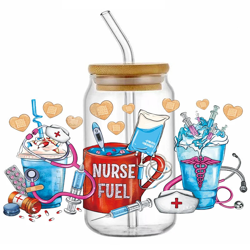 3D UV DTF Transfers Stickers 16oz Cup Wraps Doctor Nurse Day Printed For DIY Glass Ceramic Metal Leather