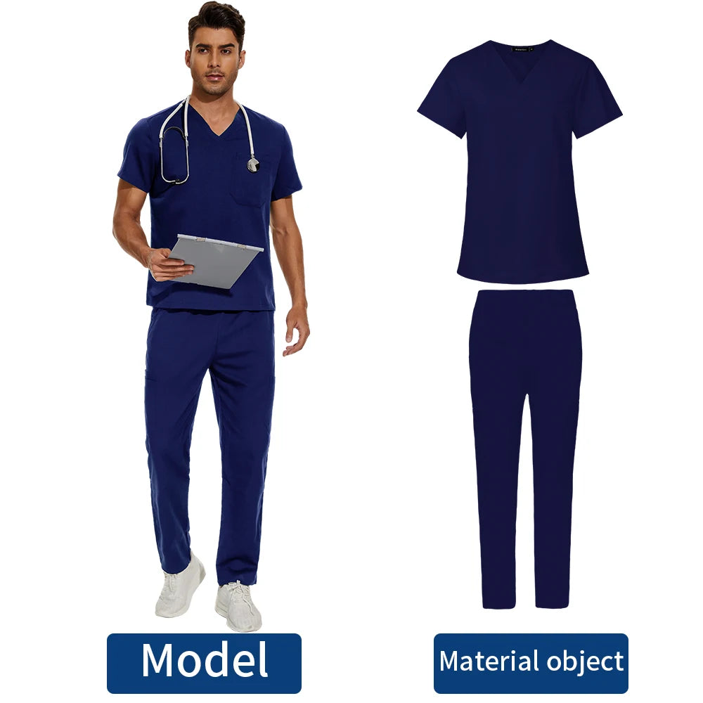 Short Sleeve Mens Scrub Uniforms Doctor Overcoats Dentist Set Medical Tops Pants Man or Women Nurse Work Wear Lab Pharmacy Gown