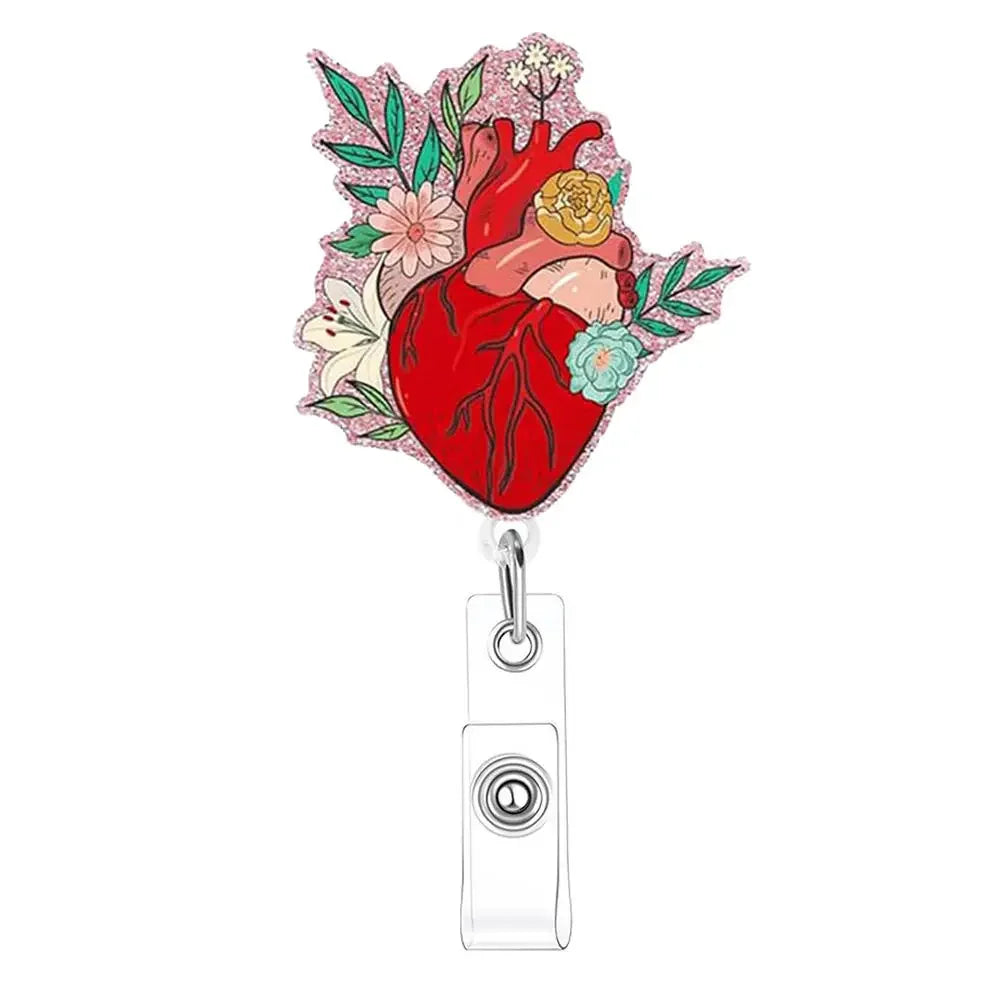 Medical Care Heart Lungs Brain Acrylic Nurse Badge Reel Retractable Id Badge Holder With 360 Rotating Alligator Clip Name Holder