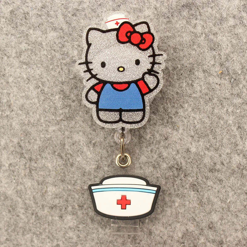 Cartoon Cat Coffee Style Retractable Badge Reel Nurse Doctor Card Holder Office Hospital Name Card Supplies