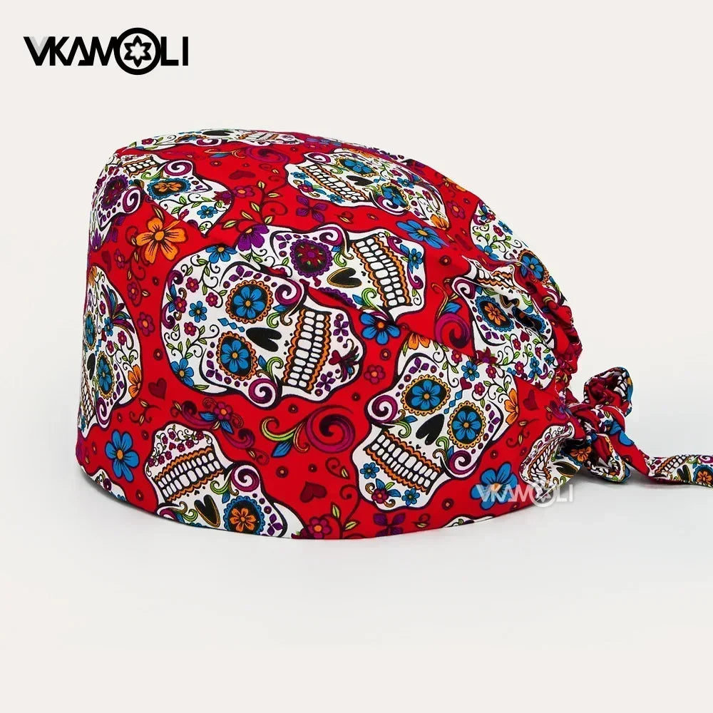 halloween print surgical caps woman and man medical scrubs cap skull print surgery cap shop lab beauty work accessories