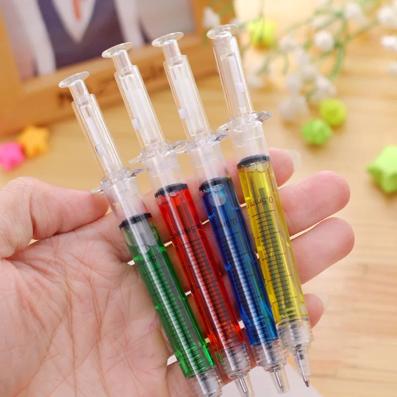 12Pcs Syringe Pens,Retractable Fun Multi Color Novelty Pen for Nurses,Writes in Black Ink,Nursing Student School Supplies