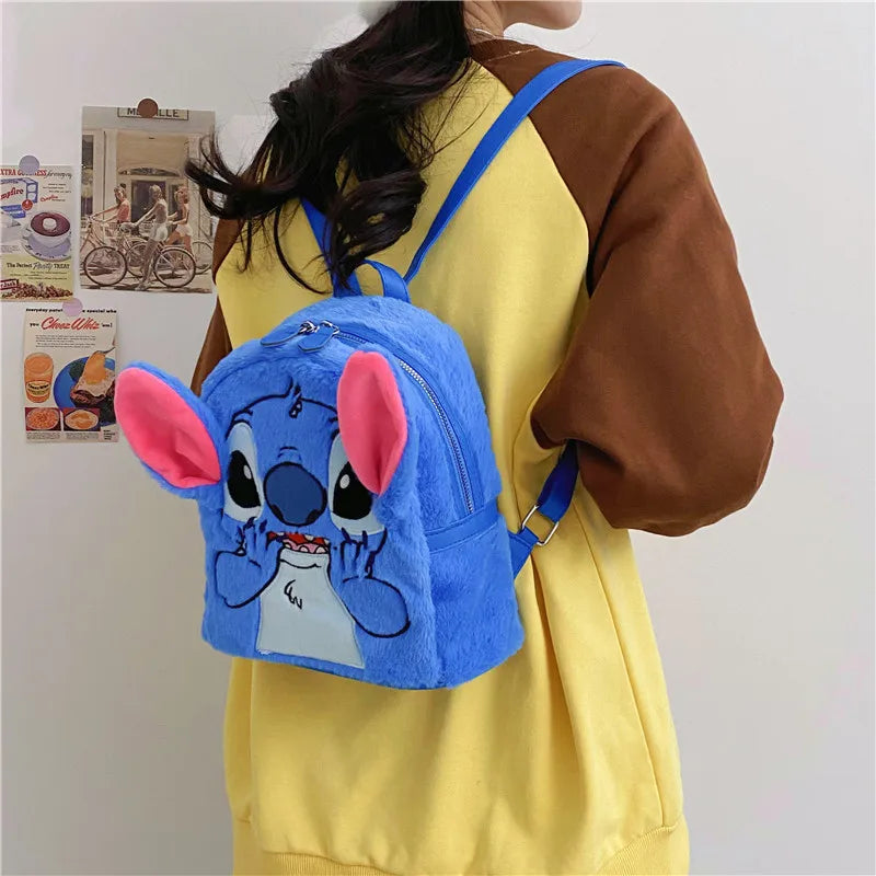 MINISO Stitch New Plush Backpack Cartoon Fashion 3D Mini Women's Backpack Large Capacity Cute Children's Schoolbag periphery