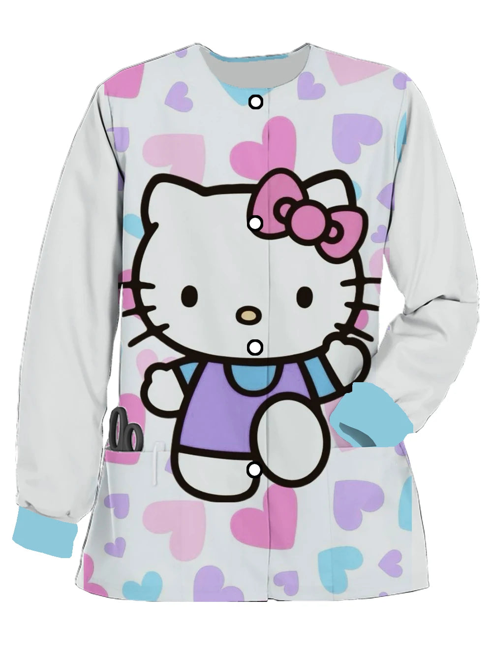 2024 new Hello Kitty printed women's long-sleeved nurse uniform doctor uniform spring and autumn pocket jacket jacket