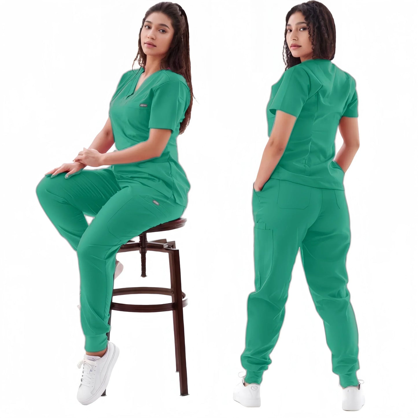 Multicolour Jogger Suit Nurse Scrubs Set Medical Clinical Clothes Doctor Nursing Uniforms Short Sleeve V-neck Tops Pocket Pants