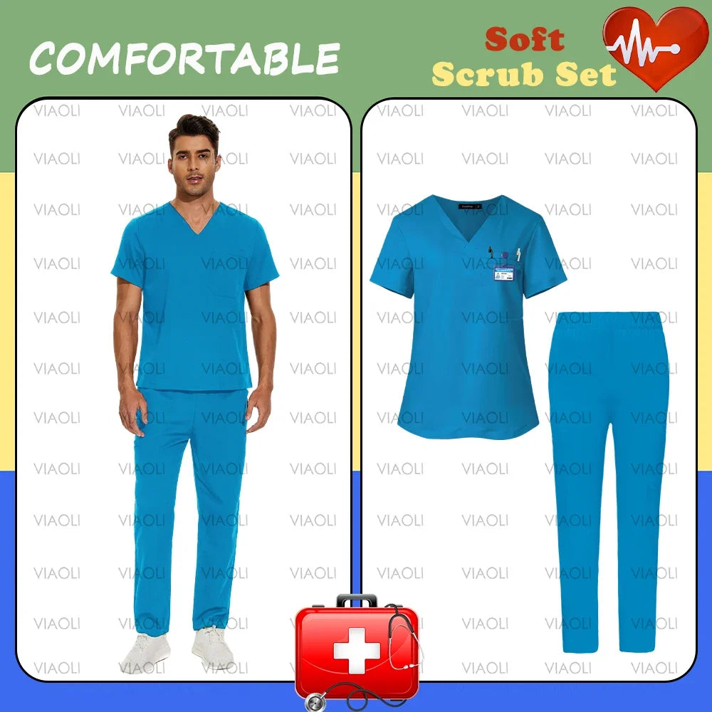 S-XXXL Hospital Clinical Workwear Nurse Uniforms Scrub Set Unisex Shirt Straight Pants Nursing Accessories Medical Surgical Wear