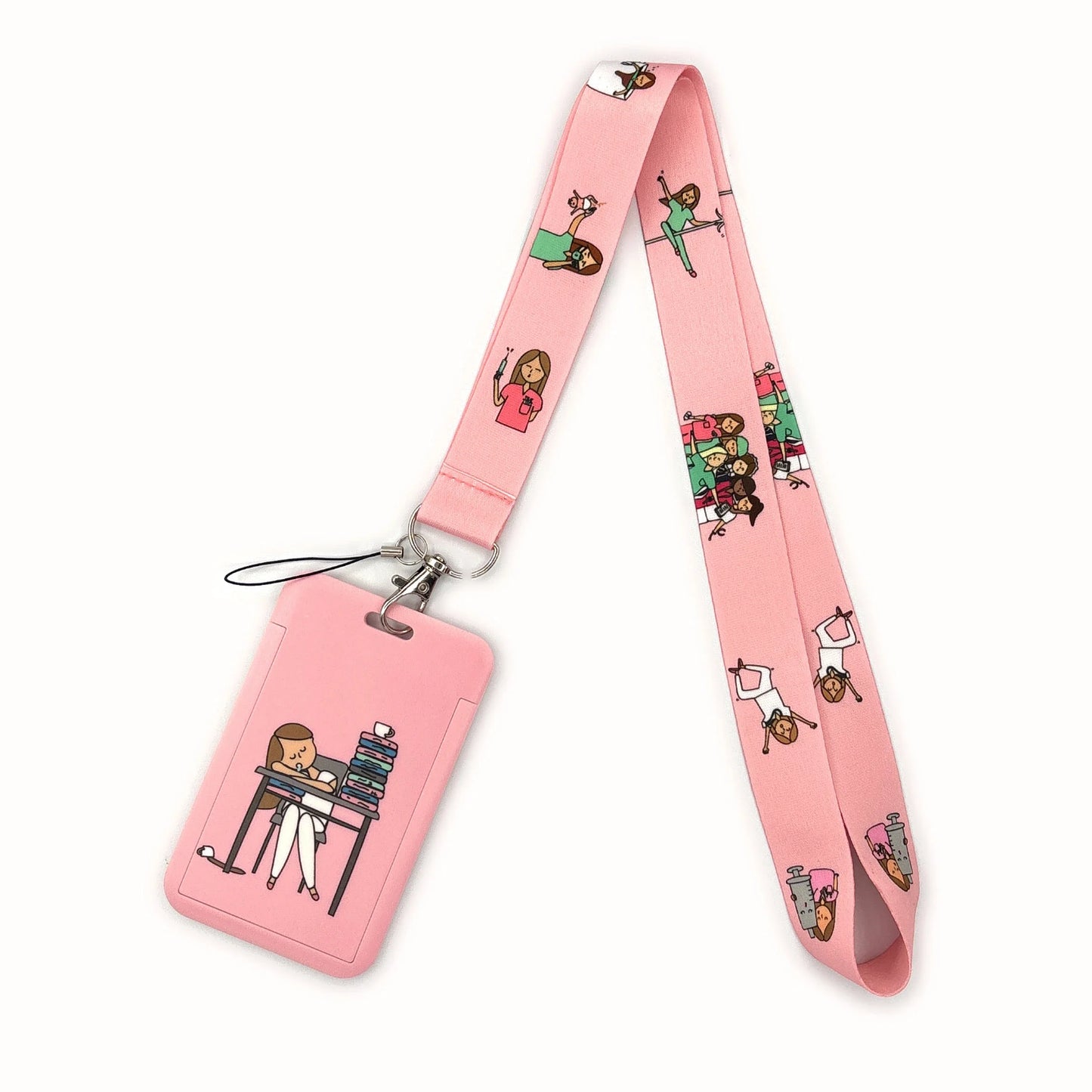 Nurse Life Lanyard Credit Card Holder Neck Strap Cartoon Business Keychain Hang Rope ID Badge Holder Lariat Lasso