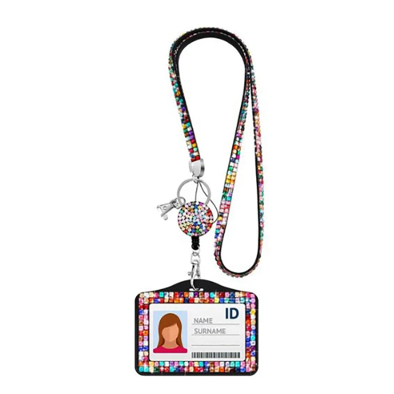 Rhinestone Badge Holder Lanyard Crystal Strap Card Clip Retractable Hanging Rope Horizontal Vertical Style Work ID Card Case New