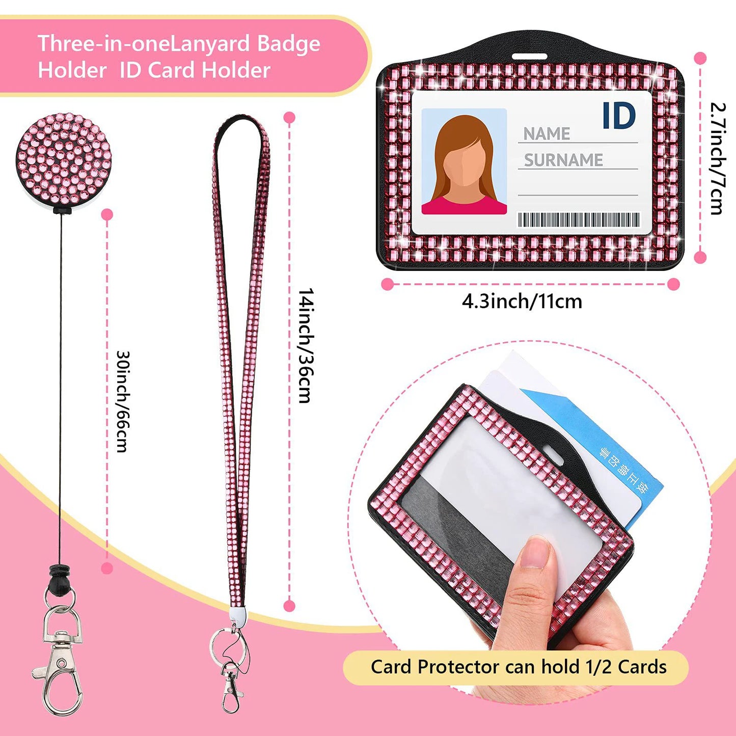 Rhinestone Badge Holder Lanyard Crystal Strap Card Clip Retractable Hanging Rope Horizontal Vertical Style Work ID Card Case New