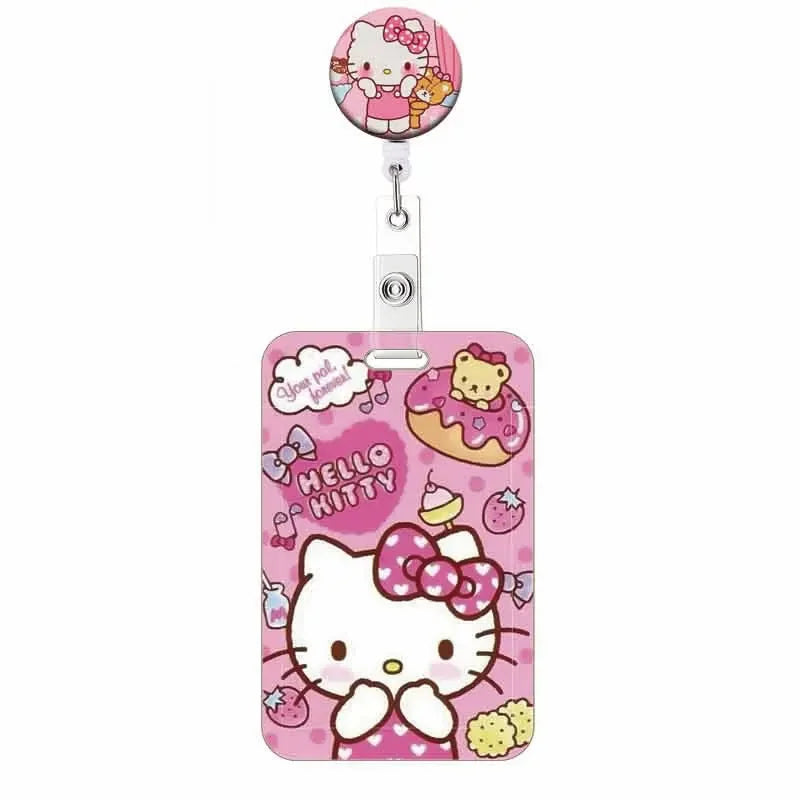 Cartoon Hello Kitty Retractable Clip ID Card Holder Women Door Badge Reel Yoyo Girls Cardholders Nurse Hang Credential Buckle