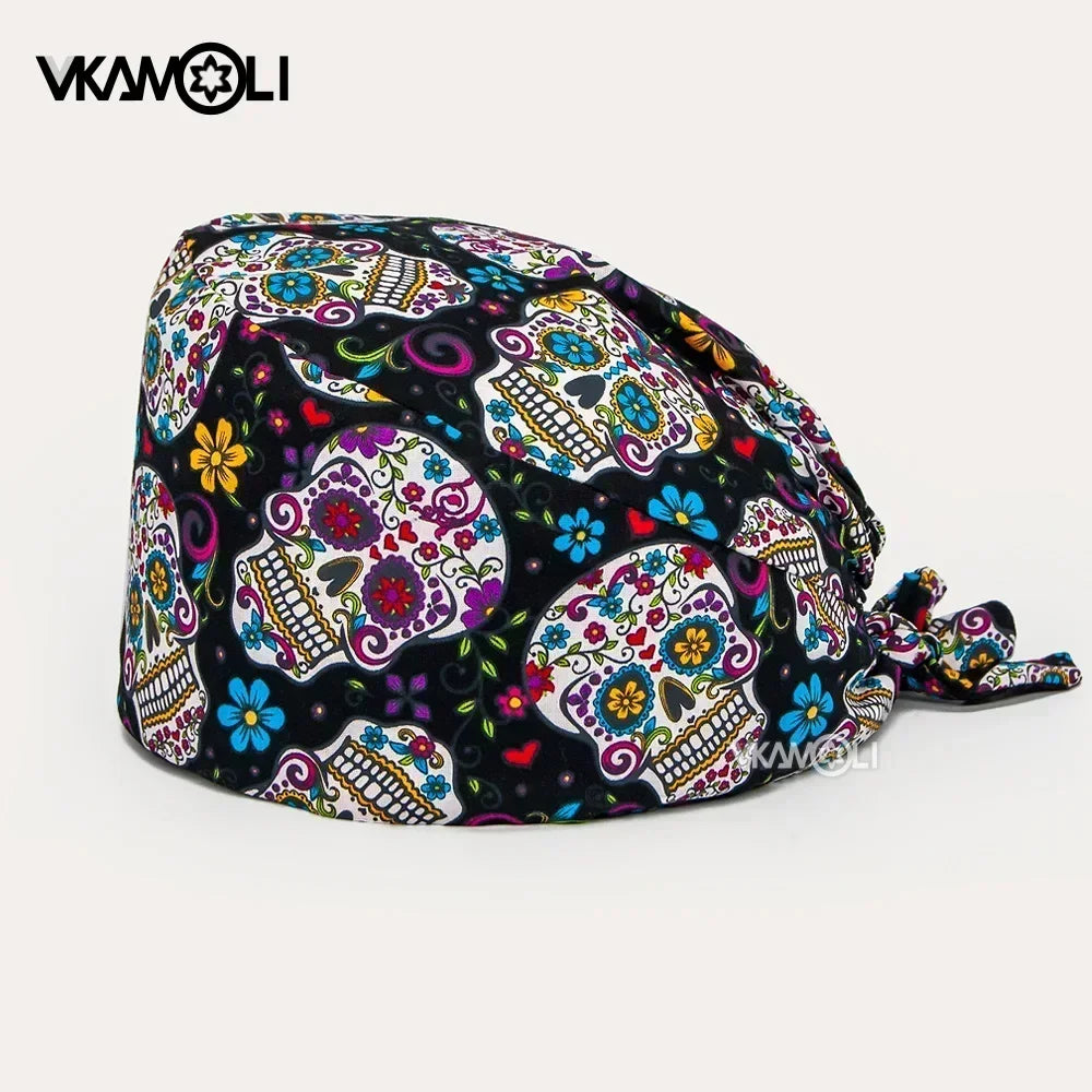 halloween print surgical caps woman and man medical scrubs cap skull print surgery cap shop lab beauty work accessories