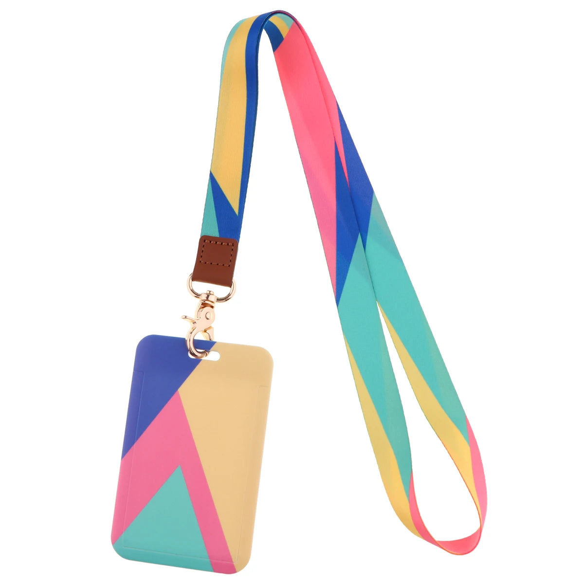 Ransitute R2809 DIY Minimalist Pattern Patchwork ID Card Holder Bus Card Holder Staff Card Lanyard For Keys Phone DIY Hang Rope