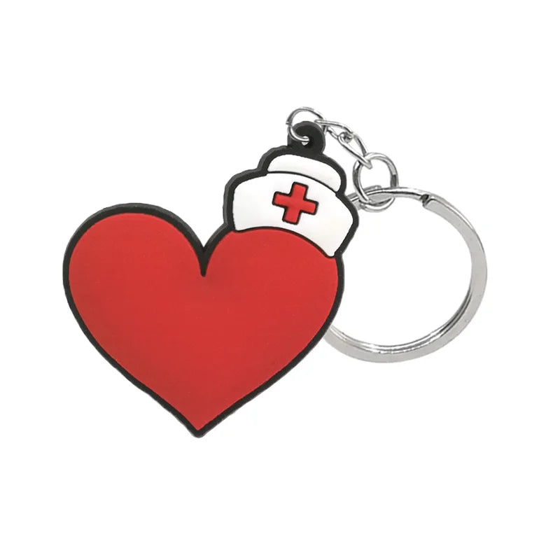 1PCS PVC Rubber Hot Keychain for nurses New Design Medicine Style Heart & Brain Car Key Pendant Cute Bag Ornament Gift