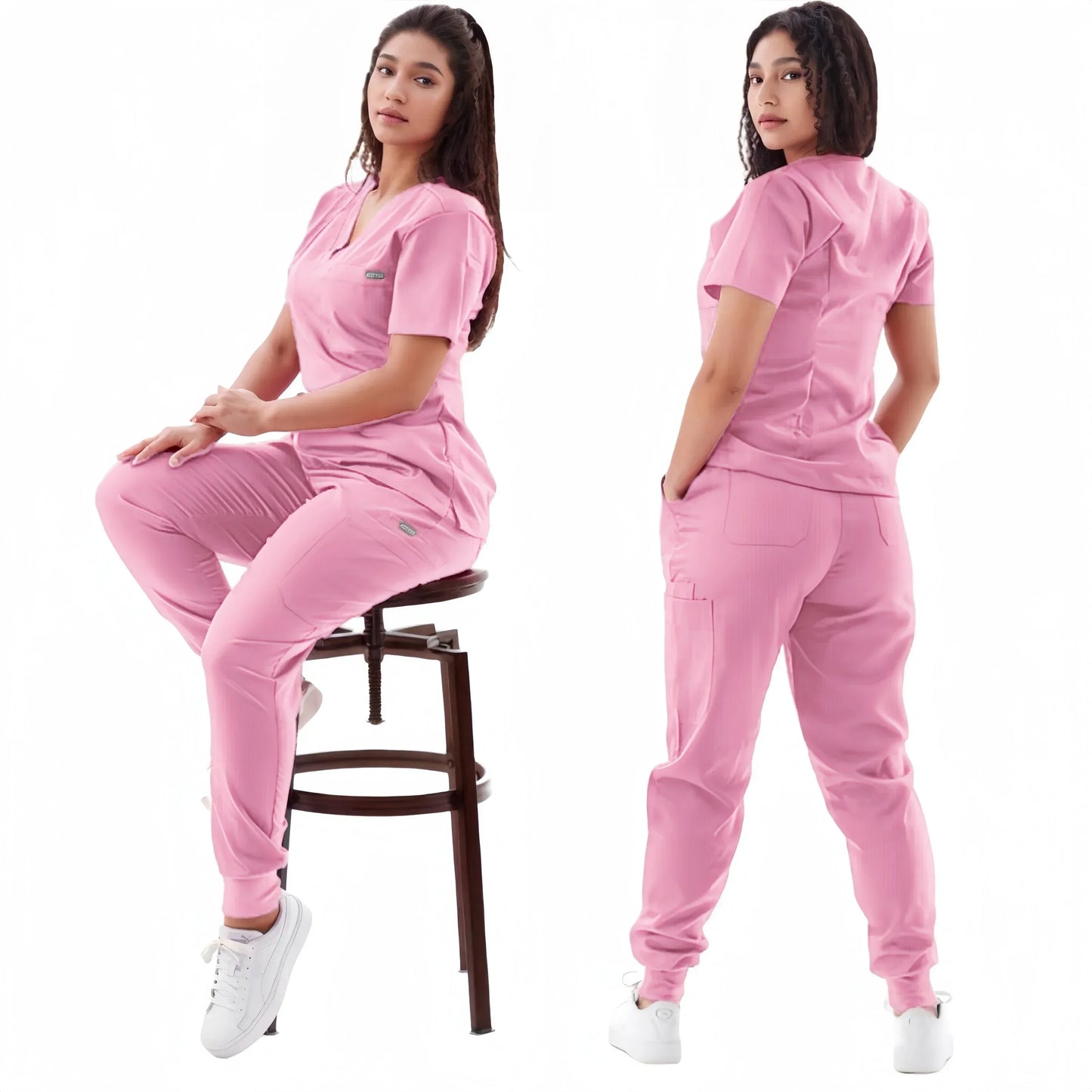 Multicolour Jogger Suit Nurse Scrubs Set Medical Clinical Clothes Doctor Nursing Uniforms Short Sleeve V-neck Tops Pocket Pants