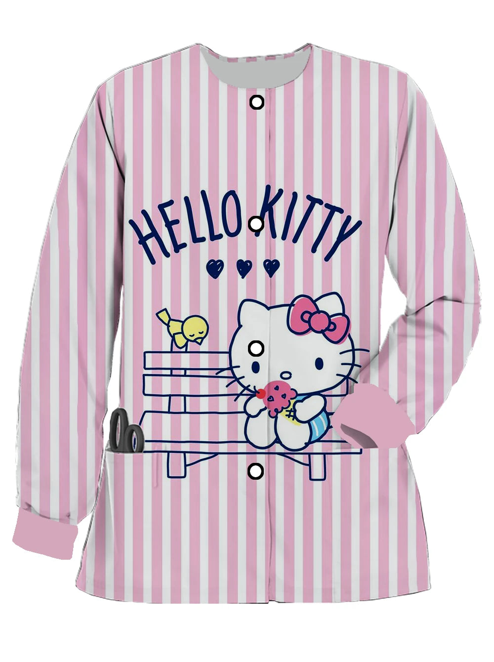 2024 new Hello Kitty printed women's long-sleeved nurse uniform doctor uniform spring and autumn pocket jacket jacket