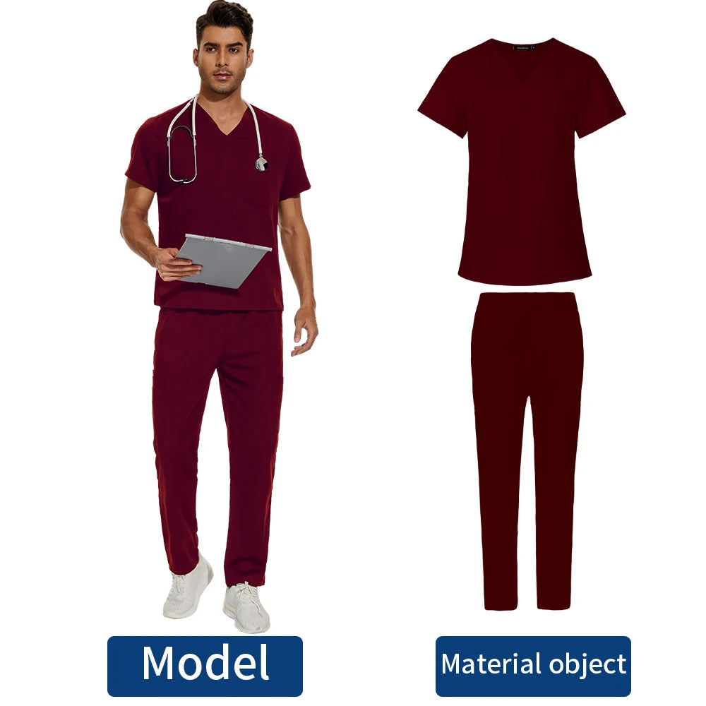 Short Sleeve Mens Scrub Uniforms Doctor Overcoats Dentist Set Medical Tops Pants Man or Women Nurse Work Wear Lab Pharmacy Gown