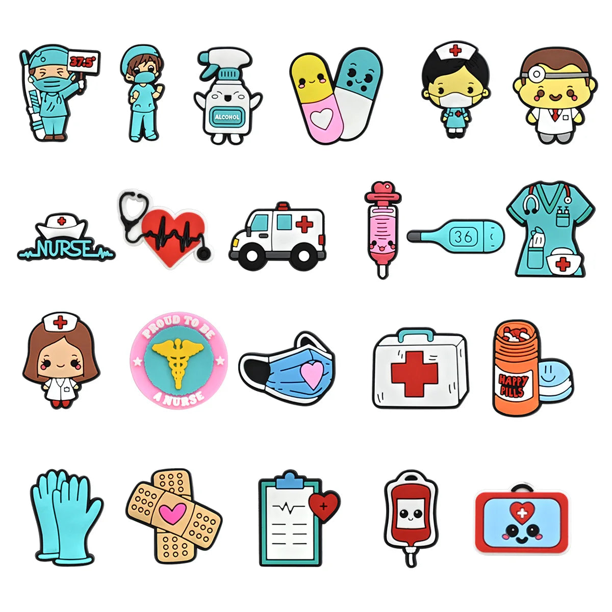 Doctor Nurse Cartoon PVC Shoe Charms Accessories DIY Slipper Sandals Shoe Buckles Pins Hospital Series Shoe Decor Friends Gifts