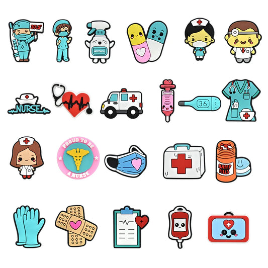 Doctor Nurse Cartoon PVC Shoe Charms Accessories DIY Slipper Sandals Shoe Buckles Pins Hospital Series Shoe Decor Friends Gifts