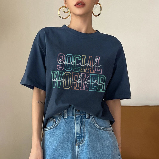 Social Worker Women Cotton T-shirt Luxury Brand Hot Sale Classic High Quality Tops Casual Classic Harajuku Streetwear