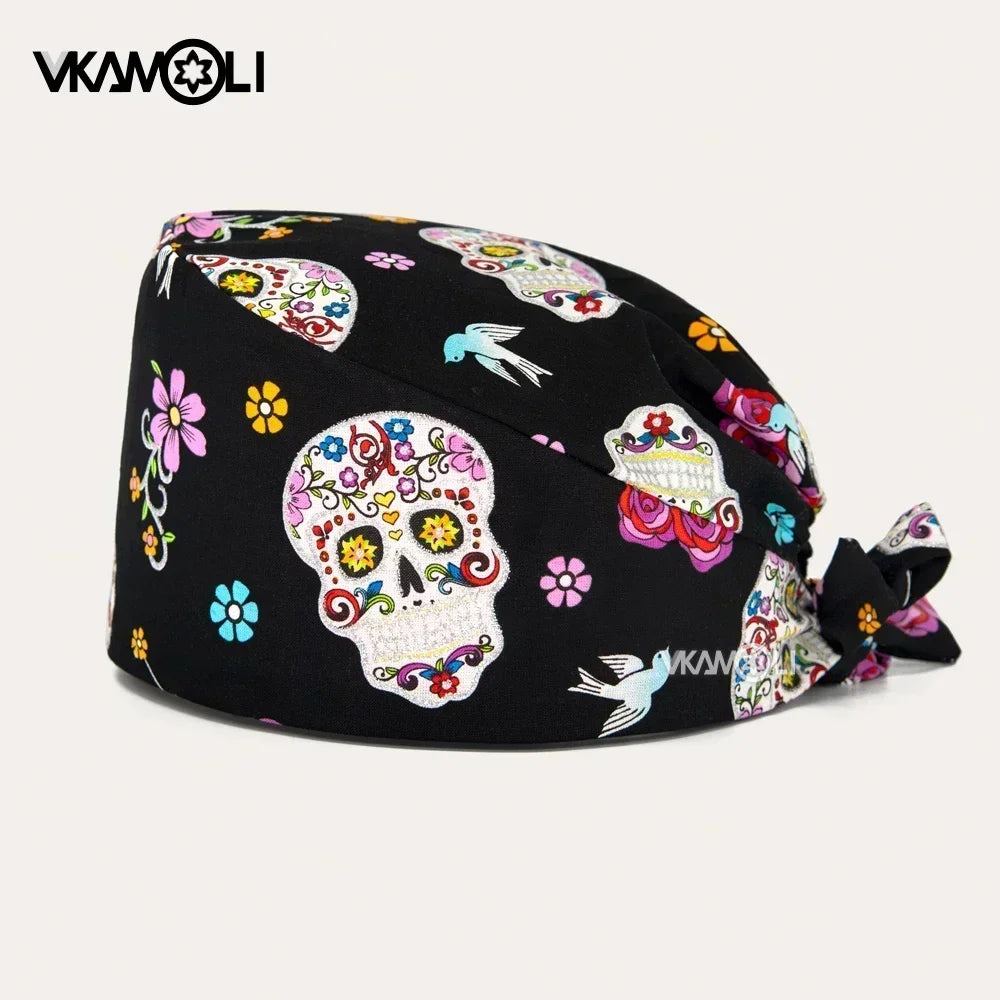 halloween print surgical caps woman and man medical scrubs cap skull print surgery cap shop lab beauty work accessories