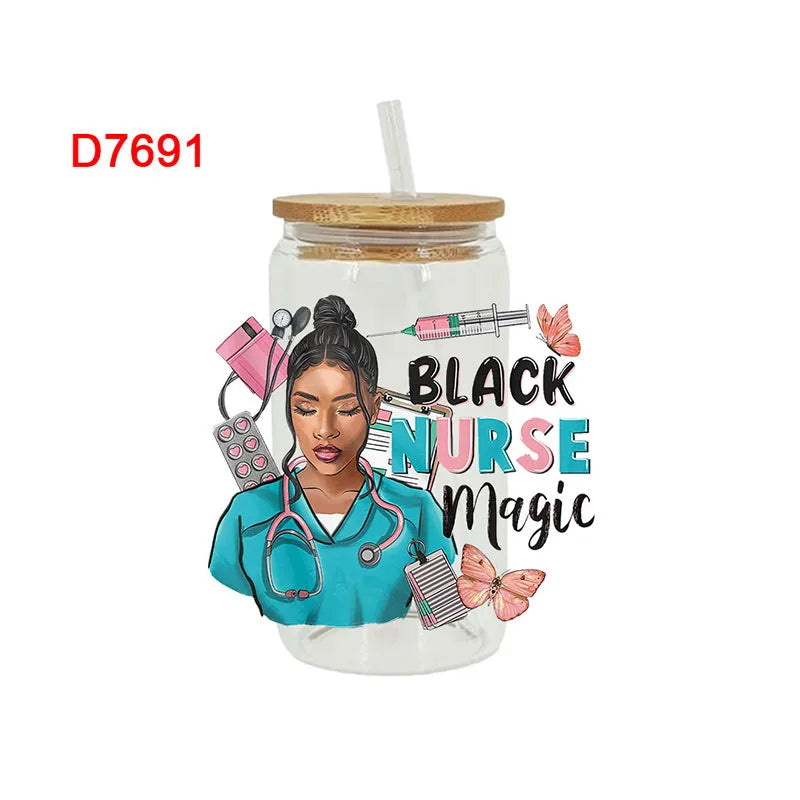 3D UV DTF Transfers Stickers, 16oz, Cup Wraps, Medical Nurse Printed for DIY Glass, Ceramic Metal Leather, Etc D7461