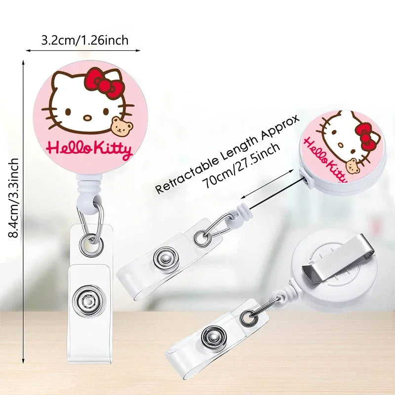 Cartoon Hello Kitty Retractable Clip ID Card Holder Women Door Badge Reel Yoyo Girls Cardholders Nurse Hang Credential Buckle