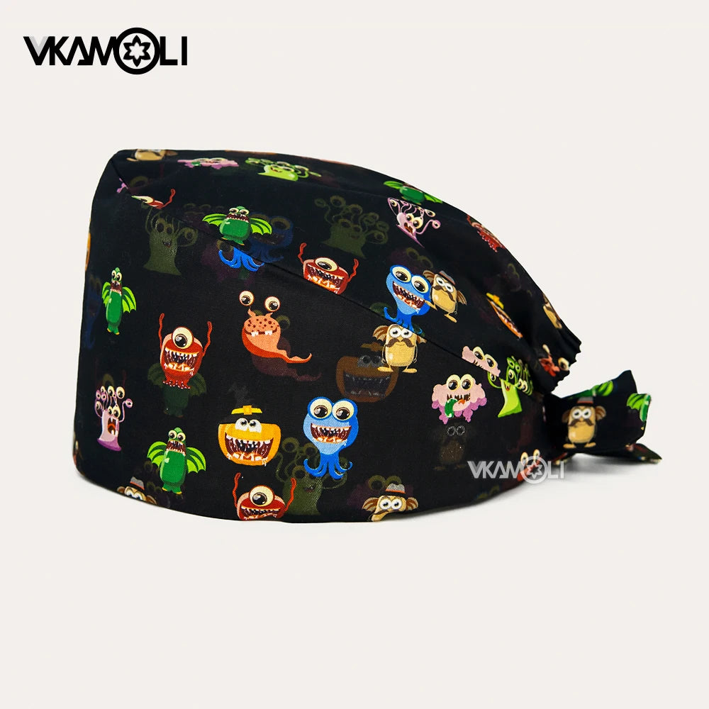 Skull pattern Scrubs hat Wholesale Fashion Breathable Scrub Cap Unisex Health service Workers adjustable caps nursing hat