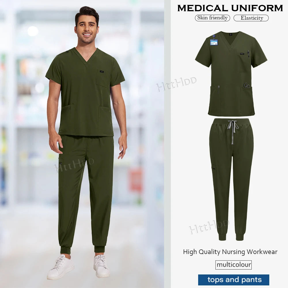 Niaahinn Uniforms High Quality Medical Nursing Scrub Unisex Pet Beauty Dental Clinic Nurses Uniform Multicolour Mens Scrubs Sets