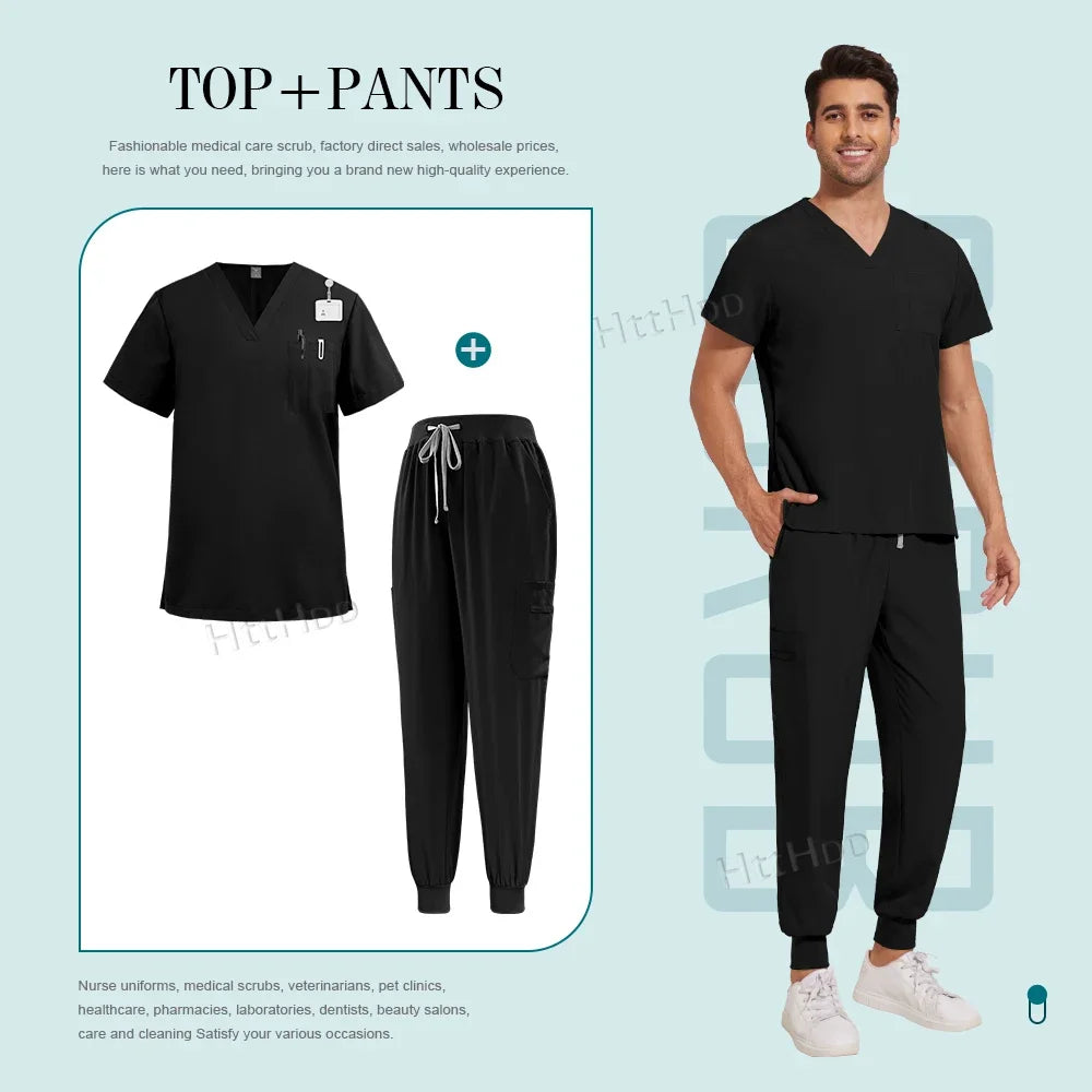 Men Women Unisex Nurse Surgical Scrubs Suits Doctor Medical Hospital Uniform Top Jogger Pants Scrubs Nursing Veterinary Uniforms