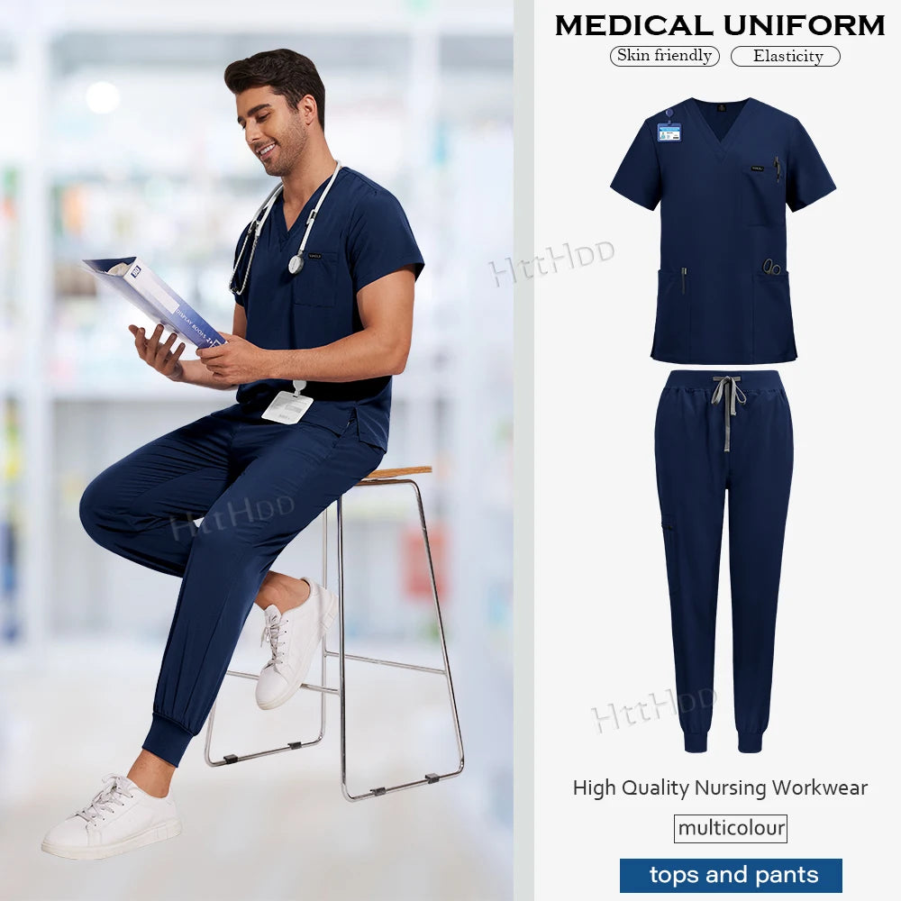 Niaahinn Uniforms High Quality Medical Nursing Scrub Unisex Pet Beauty Dental Clinic Nurses Uniform Multicolour Mens Scrubs Sets